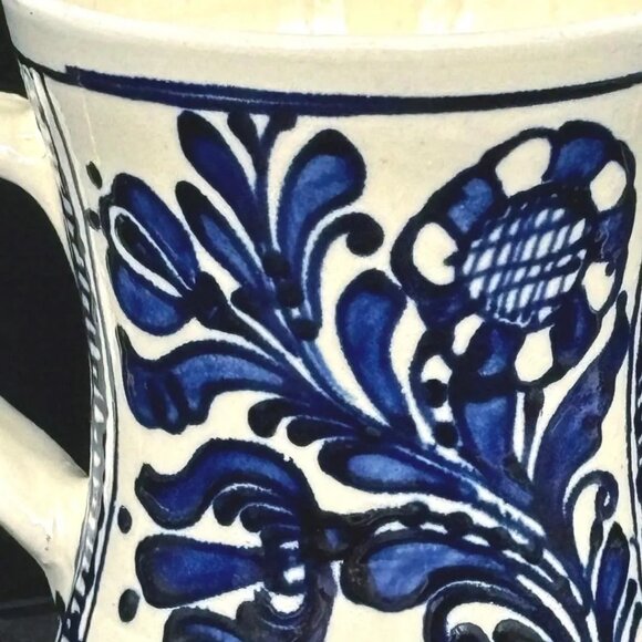 Vintage Korond Hand Painted Romanian Folk Art Pottery Cobalt Blue/White Mug - Picture 2 of 8